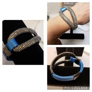 Joan Boyce “Edgy Diva” Pave Bracelet Blue Leather New No Box - So Much S…